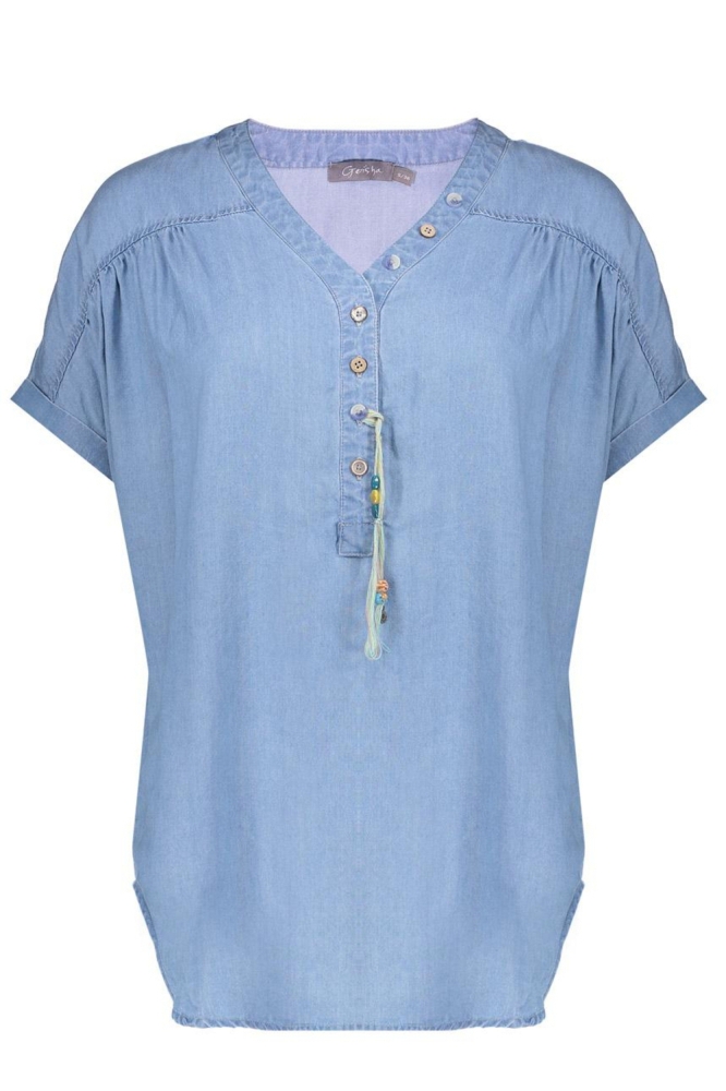 DENIM TOP MET SIERKOORD 53001 10 STONEBLEACH DENIM